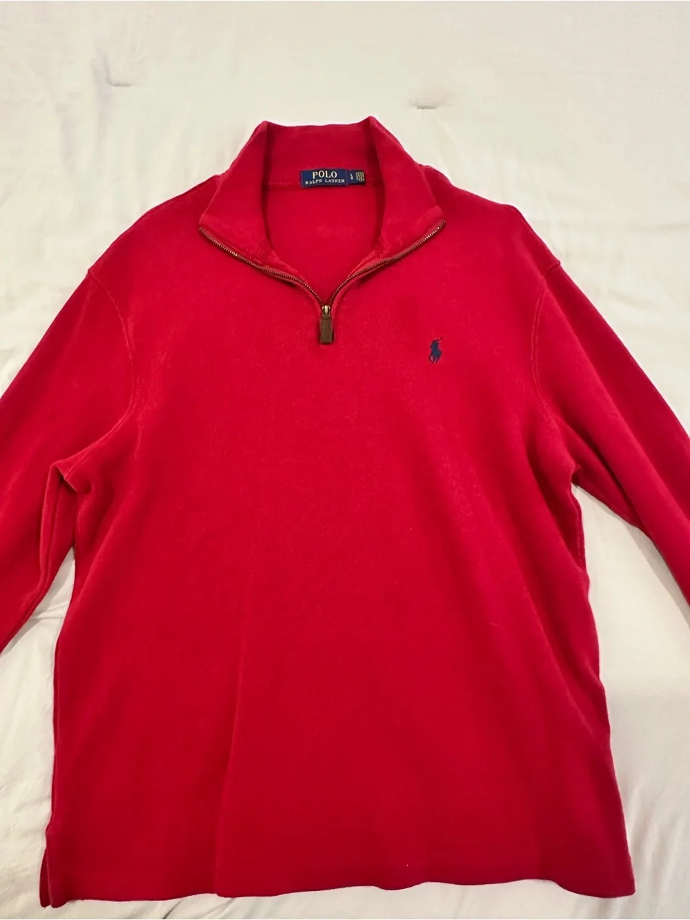 Ralph Lauren Red Half-Zip Polo Sweater with Navy Pony